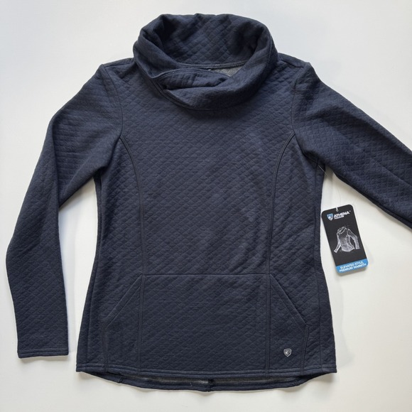 KUHL Athena Pullover Sweater Womens Small Blue Quilted Cowl Neck Merino Wool - Picture 1 of 15